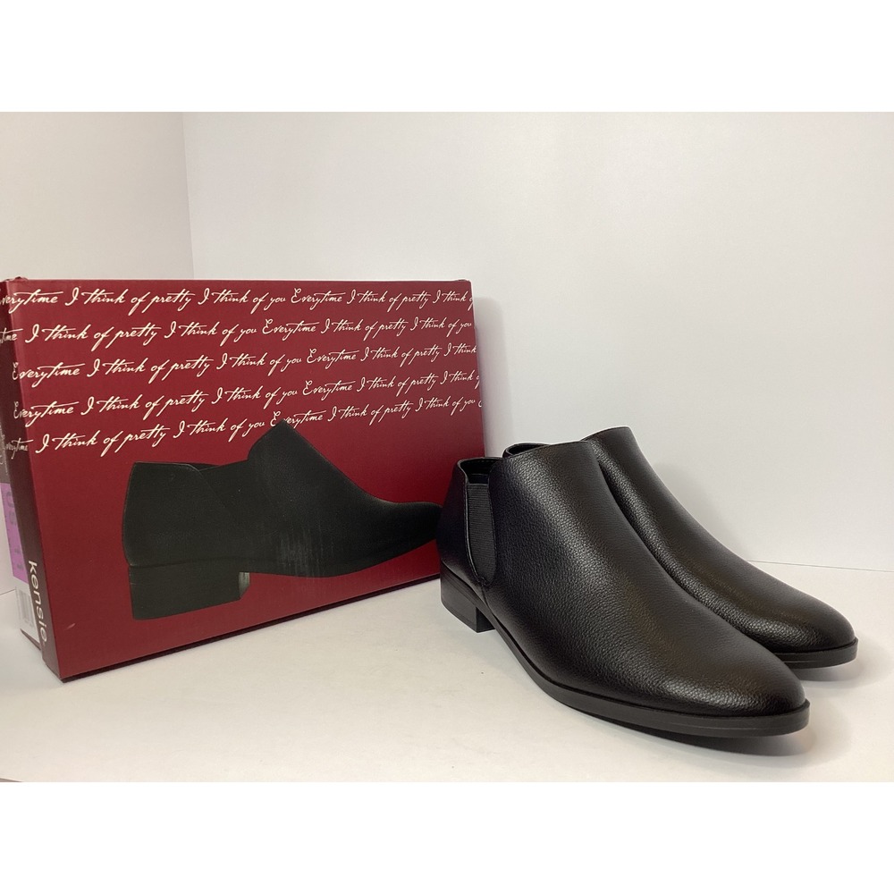 Kensie Black Faux Leather Ankle Bootie Side Zip Block Heel Women Size 9 NIB